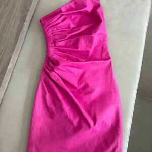 Diane Von Furstenberg Pink Asymmetrical Ruched Cocktail Dress